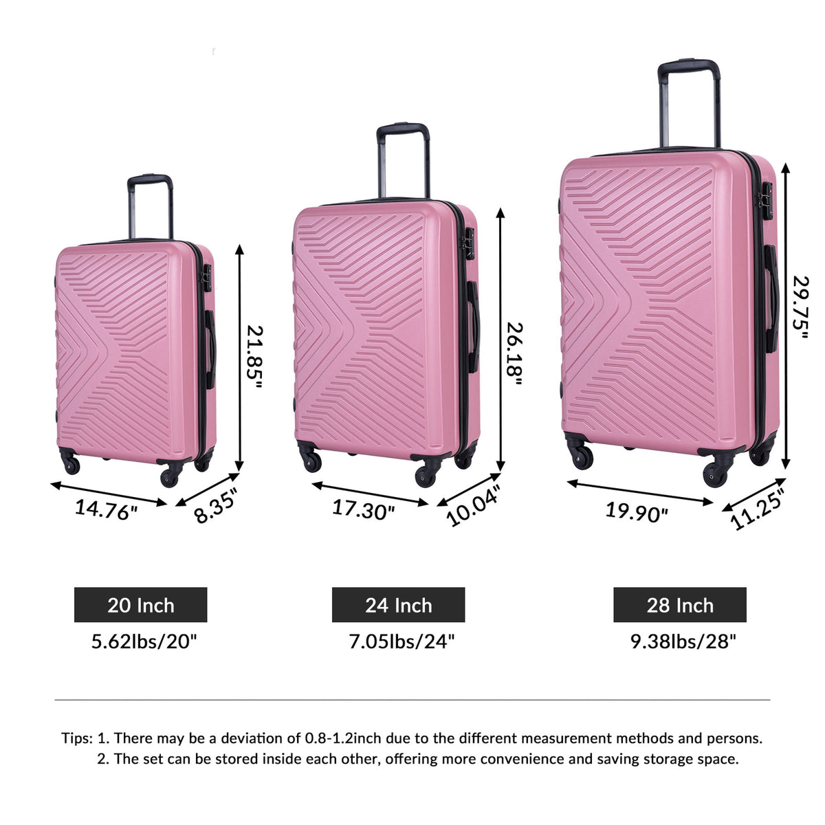 3 Piece Luggage Sets Lightweight Suitcase With Two Hooks, Spinner Wheels, Tsa Lock, Durable Hard Shell