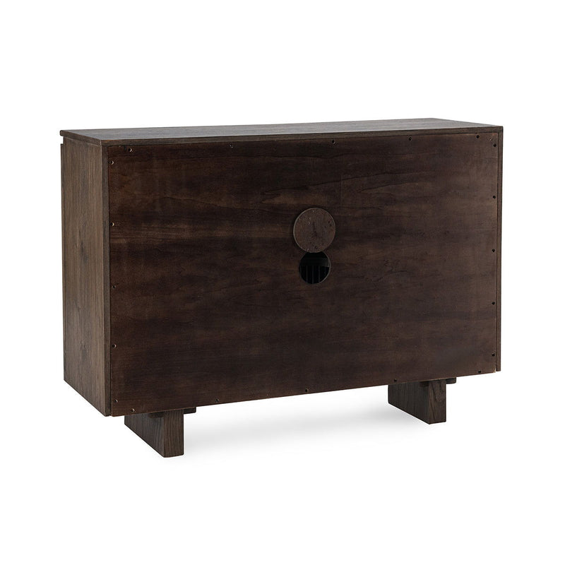 Roya cabinet rear panel in dark toasted brown with two circular access openings