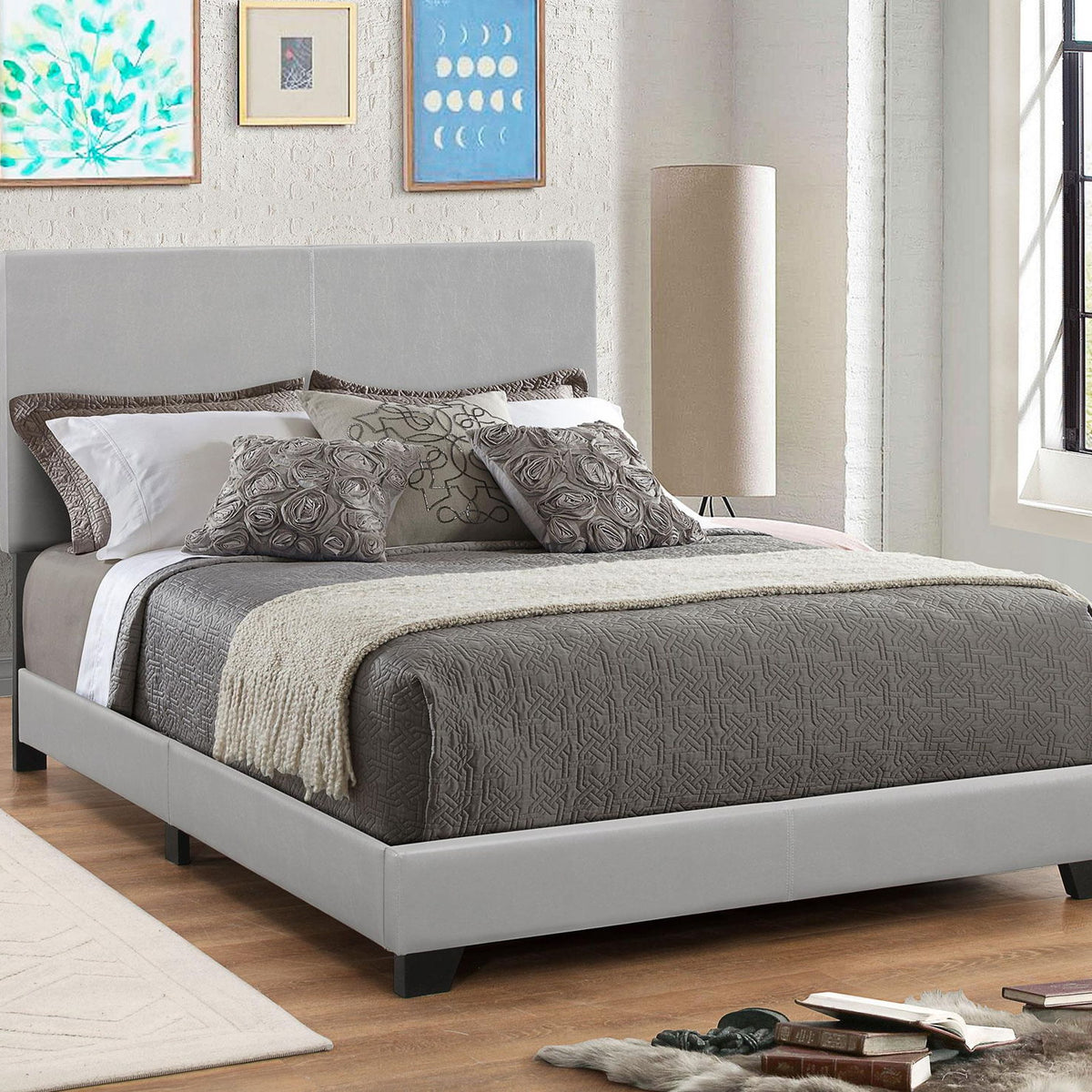 Dorian Faux Leather Upholstered Full Panel Bed Grey
