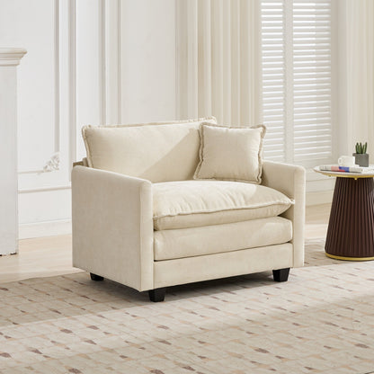 Cloud Sofa Single Seat (Ottoman is not included), Modern Sectional Couch, for Living Room Bedroom and Apartment, Comfy Double Layer Upholstered Seat Cushion, Breathable Chenille Fabric, Beige