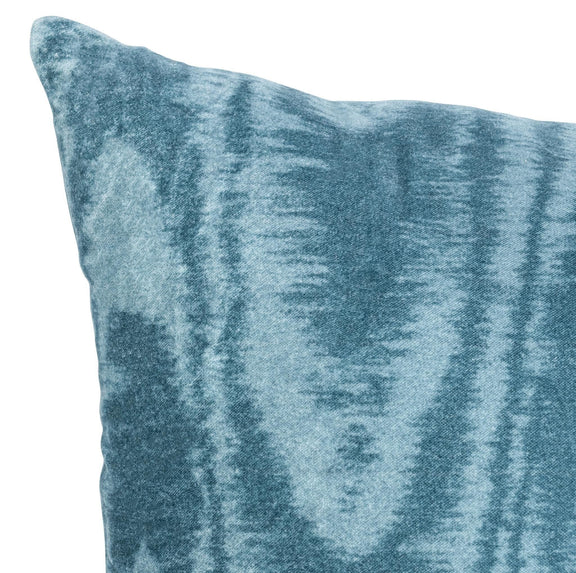 Blue patterned square pillow close-up fabric, 22 x 22 inch