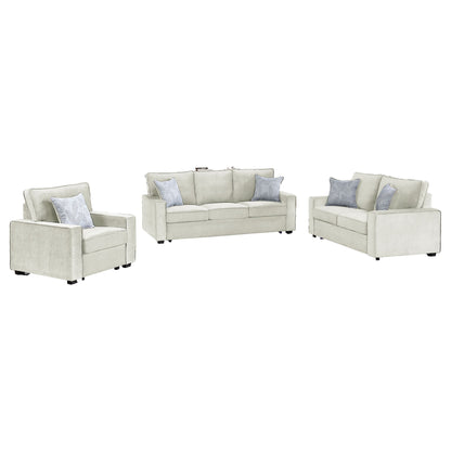 Rita LED living room set, beige sofa and two chairs with four accent pillows