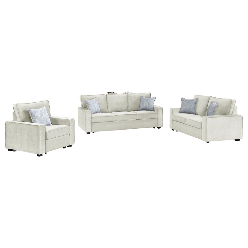 Rita LED living room set, beige sofa and two chairs with four accent pillows