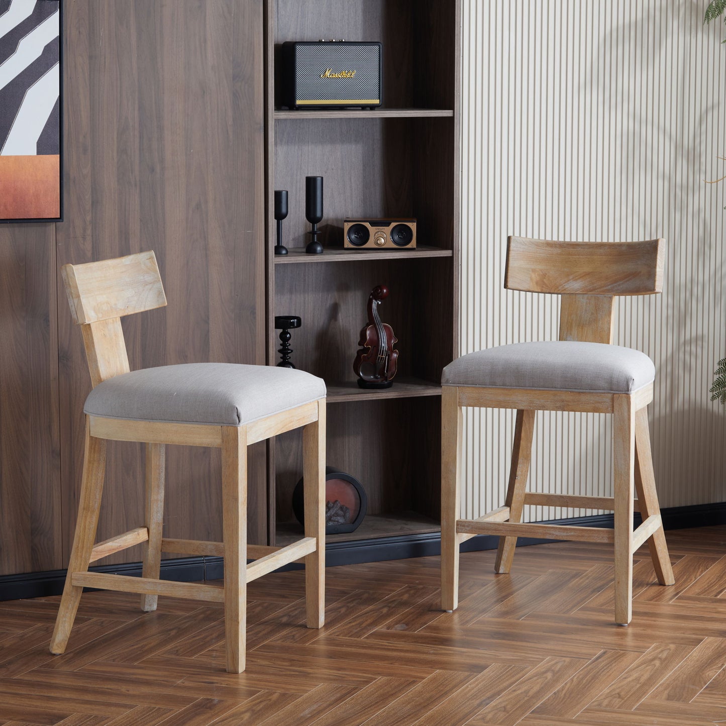 Upholstered Counter Height Bar Stools With Solid Rubber Wood Frame (Set of 2)