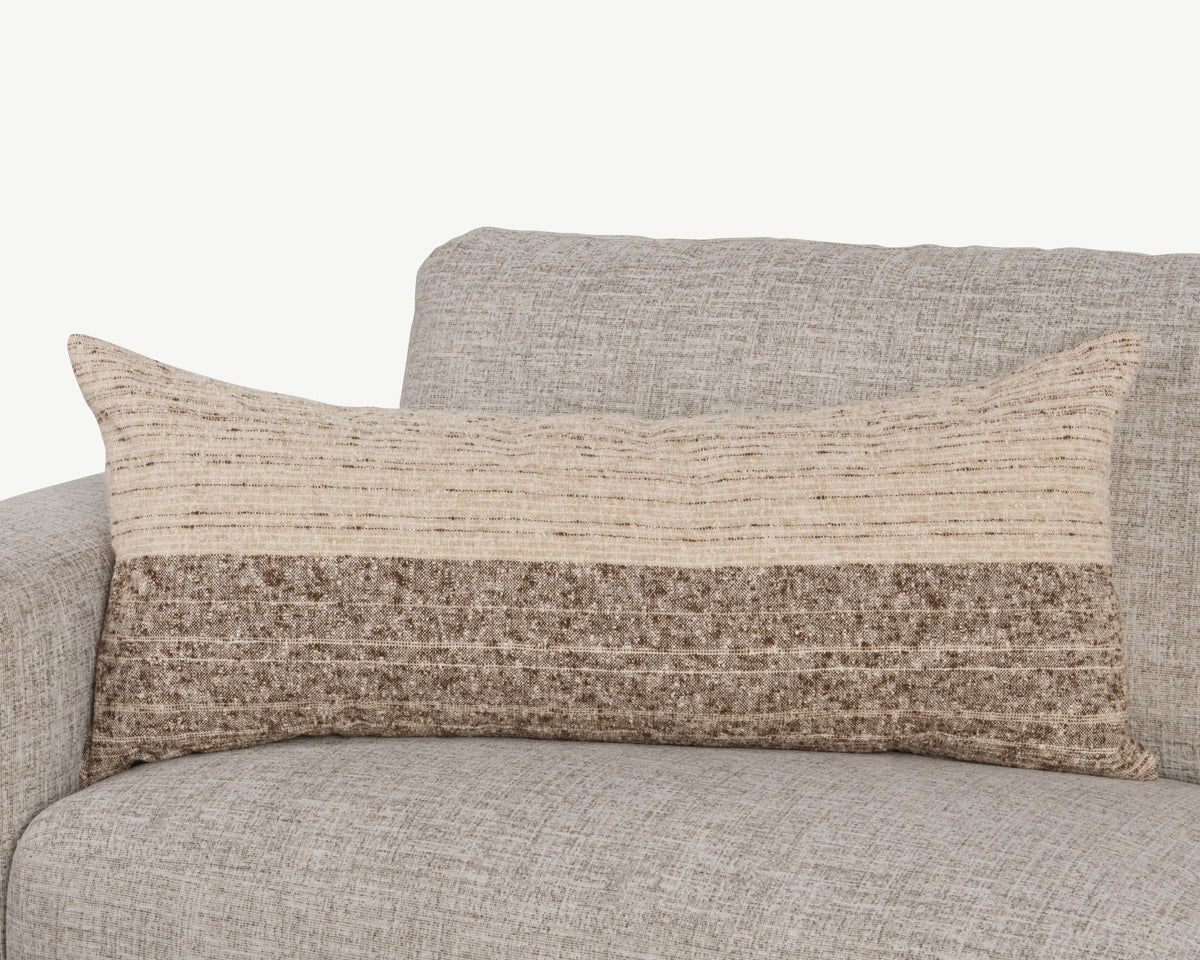 Beryl pillow set: natural stripe lumbar with cocoa brown horizontal band