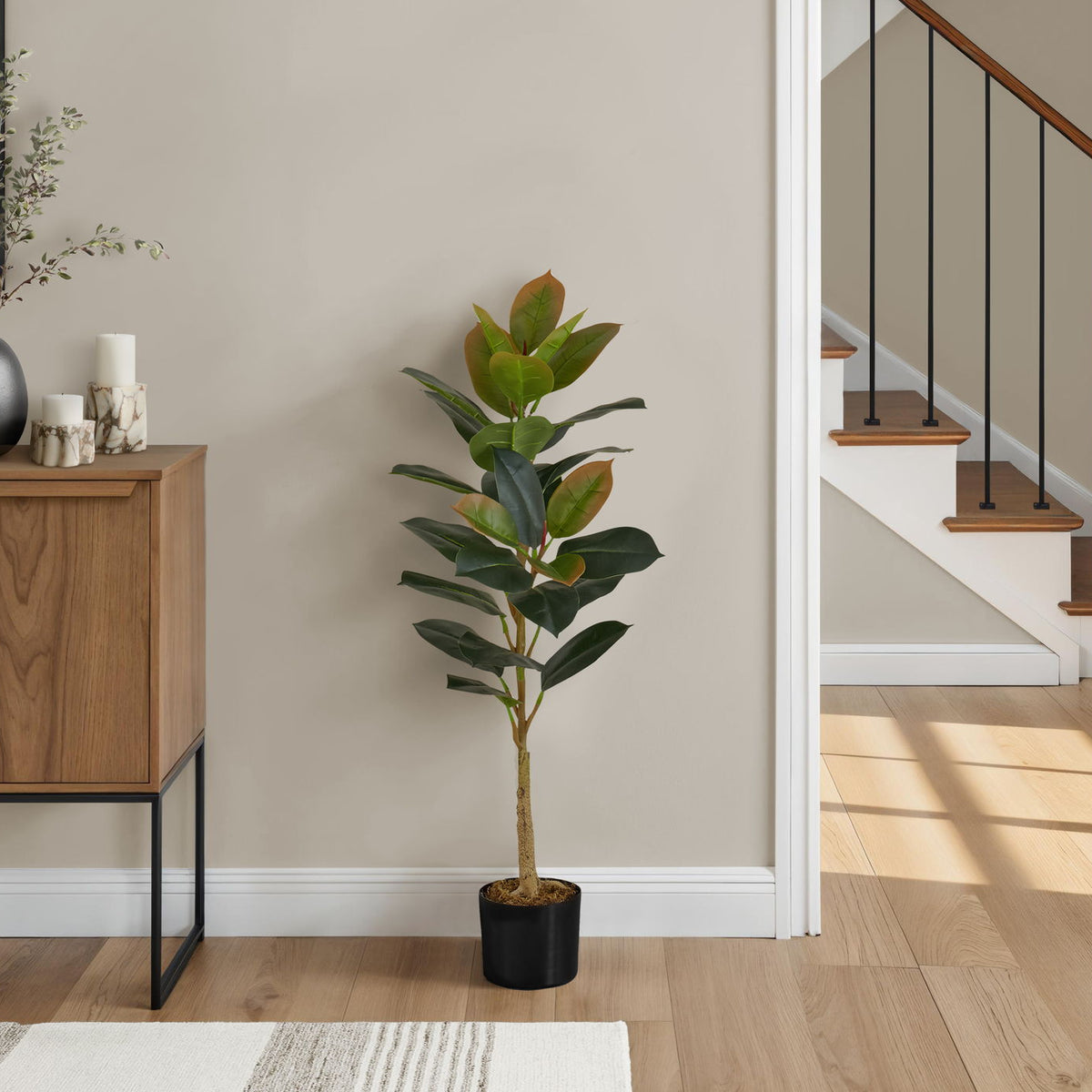 Artificial Plant, 40" Tall, Rubber Tree, Indoor, Faux, Fake, Floor, Greenery, Potted, Real Touch, Decorative - Green / Black