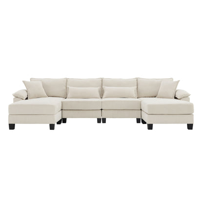 Wide Seat Modular Sectional Bed Sleeper Couch Set With Armrest Pillow 6 Seat, Free Combination Sofa With Ottomans Oversized
