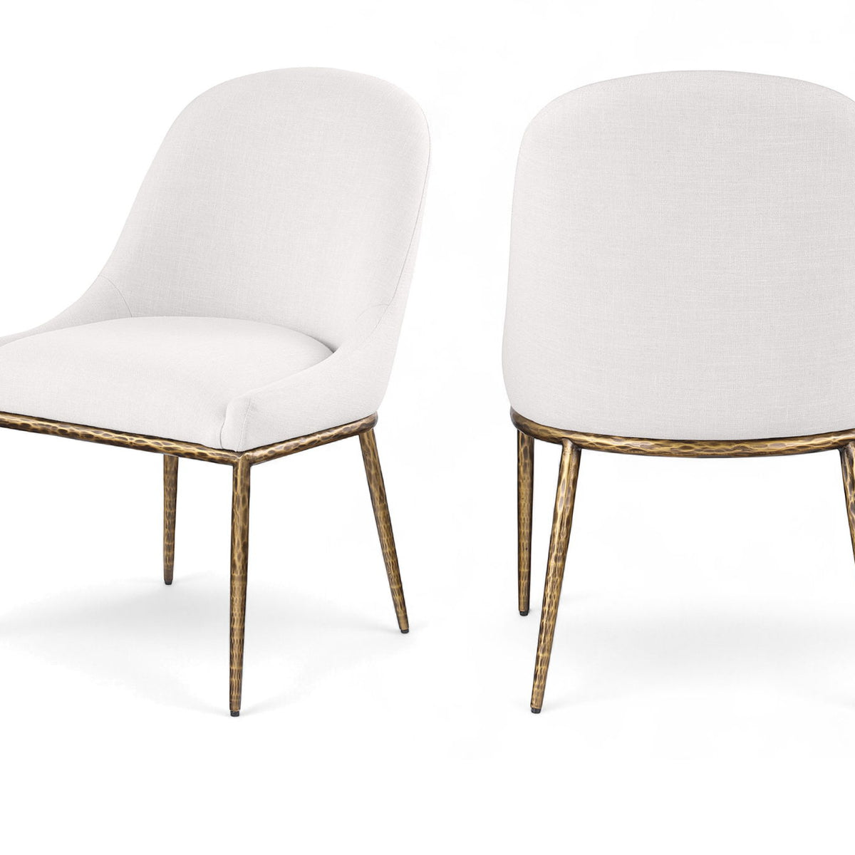Ferro - Linen Textured Performance Fabric Upholstered Dining Side Chair - Cream / Brushed Gold