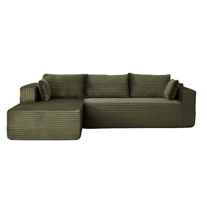 Compression Sectional Couch With Comfy Chaise, Boneless L Shape Sofa With Deep Seat