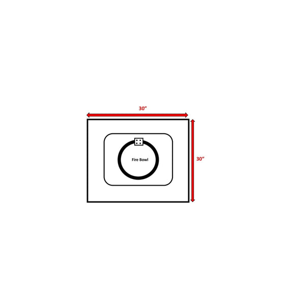 Fire pit dimensions diagram showing 30 in by 30 in