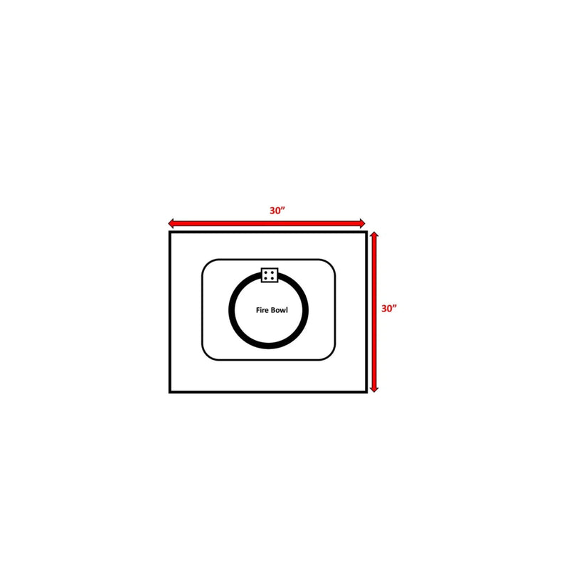 Fire pit dimensions diagram showing 30 in by 30 in