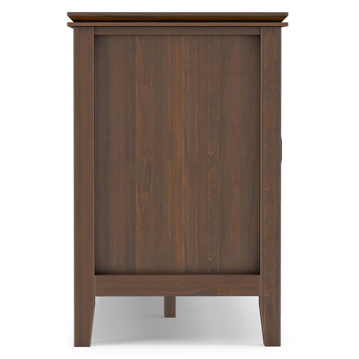 Brown wooden TV stand side panel with tapered legs