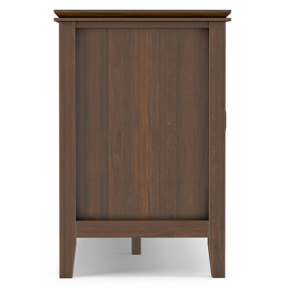 Brown wooden TV stand side panel with tapered legs