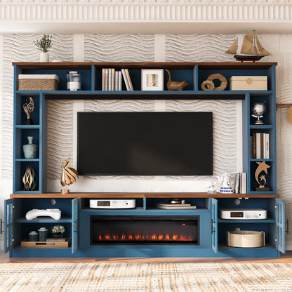 Entertainment Center Adjustable Shelves Tempered Glass Blue 95.5-inch