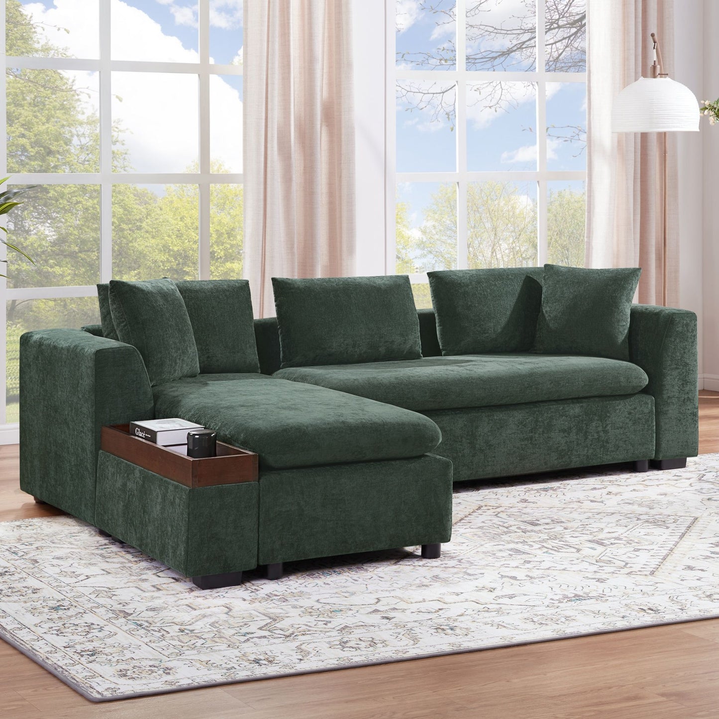 Modern L Shaped Sectional Sofa With Chenille Upholstery And Wooden Storage