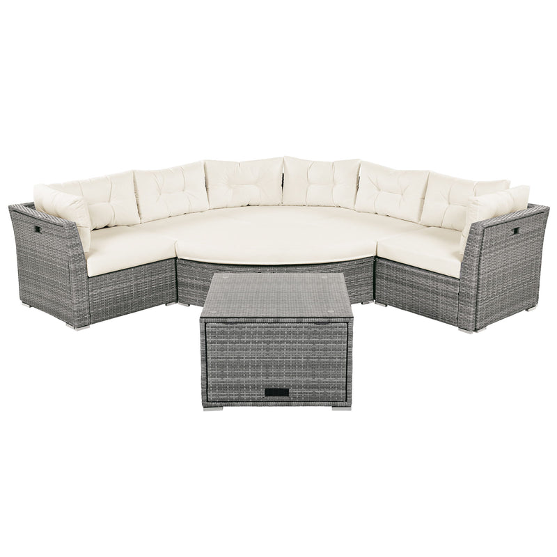Patio Furniture Set Outdoor Daybed Rattan Sectional With Cushions And Center Table