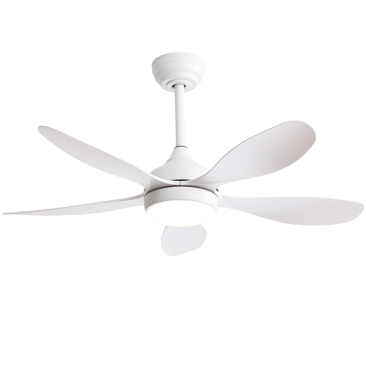White 42 in ceiling fan with 5 blades and integrated LED light kit