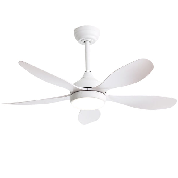 White 42 in ceiling fan with 5 blades and integrated LED light kit