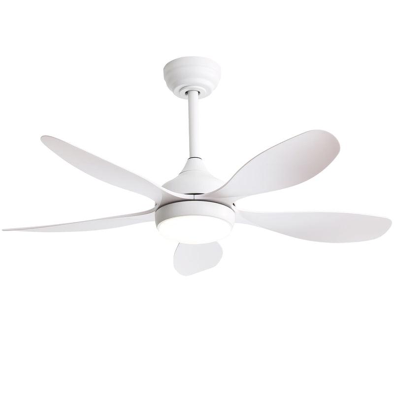 White 42 in ceiling fan with 5 blades and integrated LED light kit