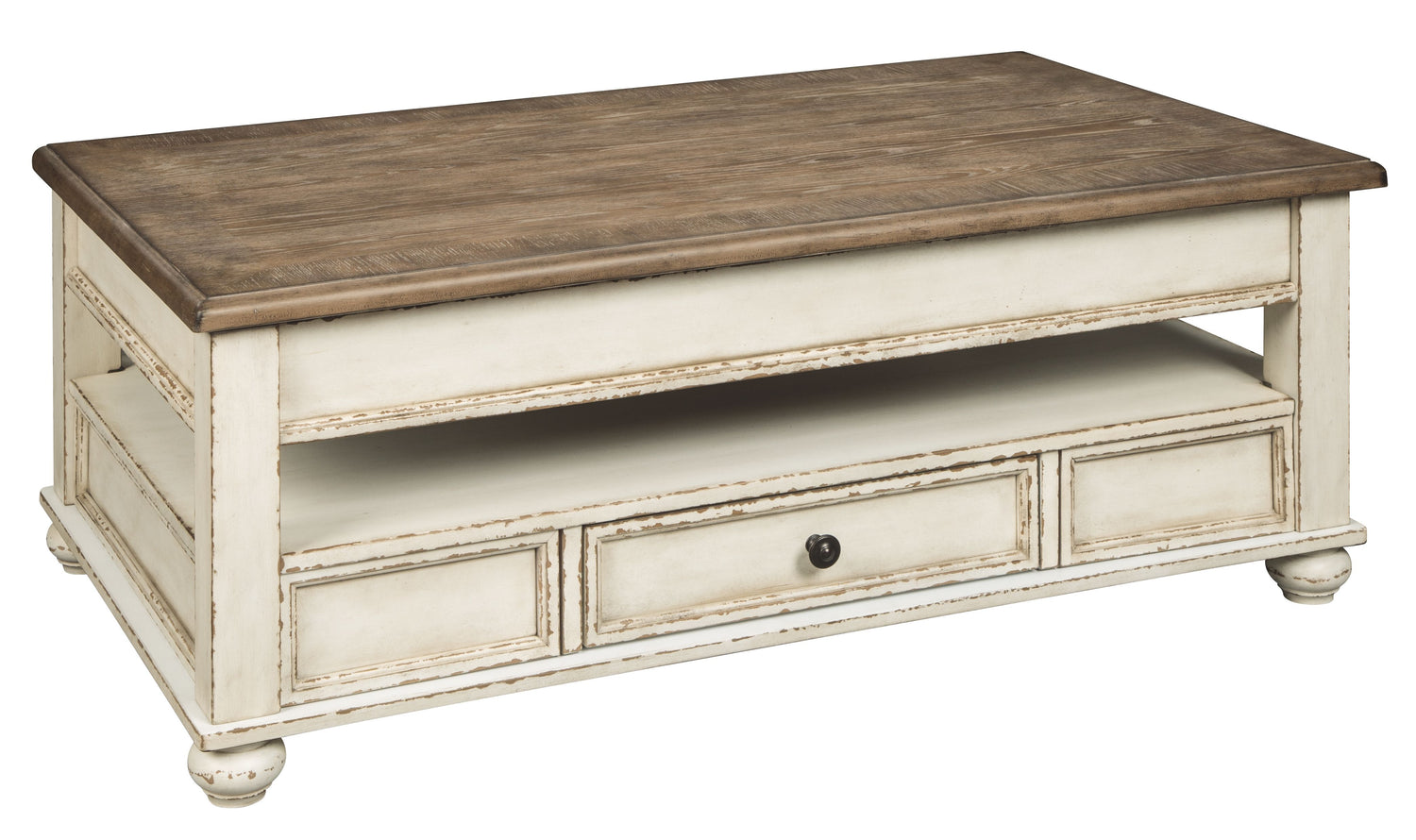 Realyn - Lift Top Cocktail Table - White / Brown