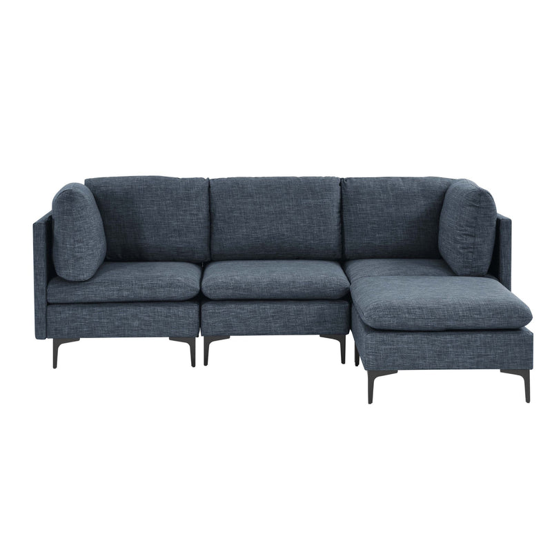 Dark gray upholstered modular sectional with chaise arm and tall legs