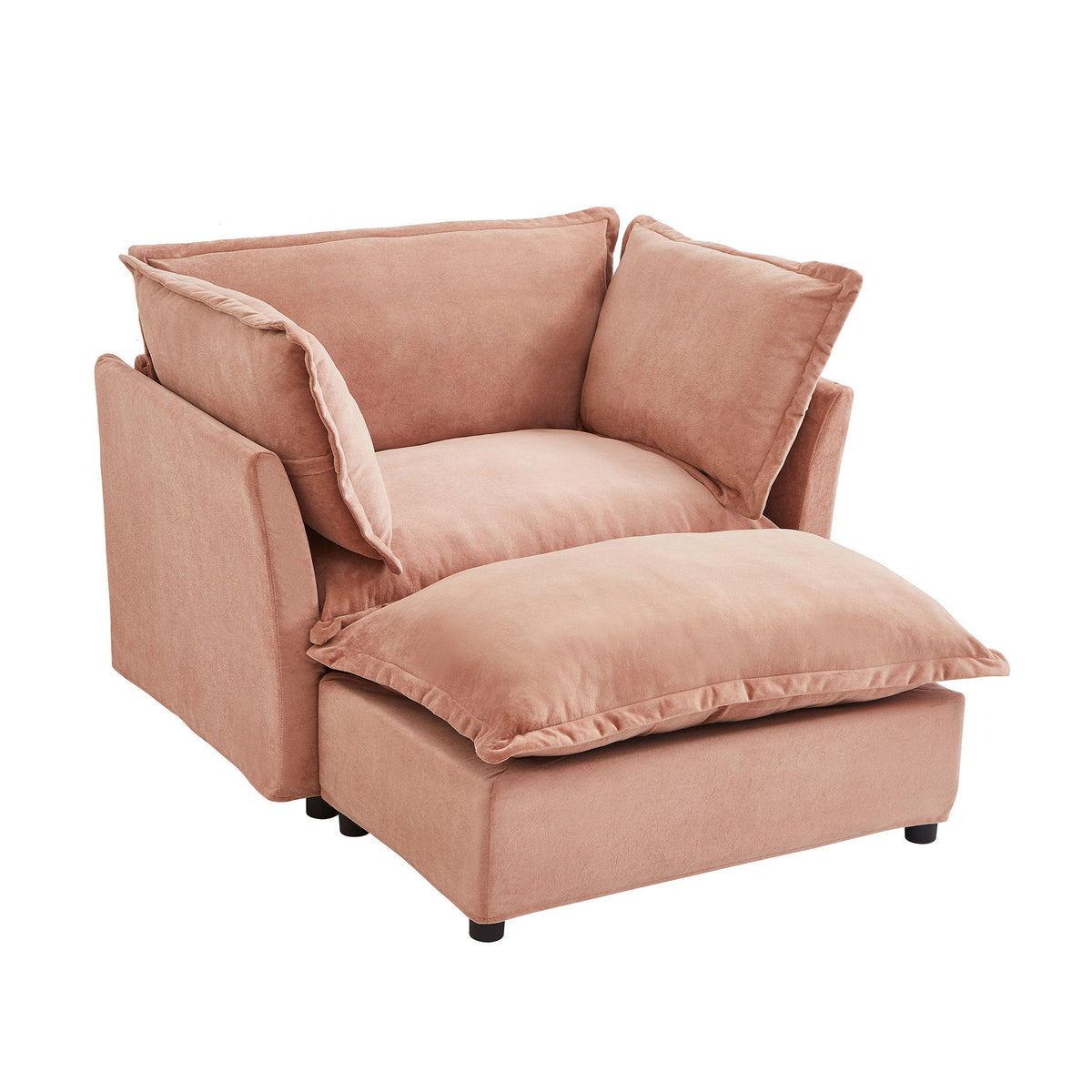 Modern Cozy Upholstered Armchair Sofa With Movable Ottoman