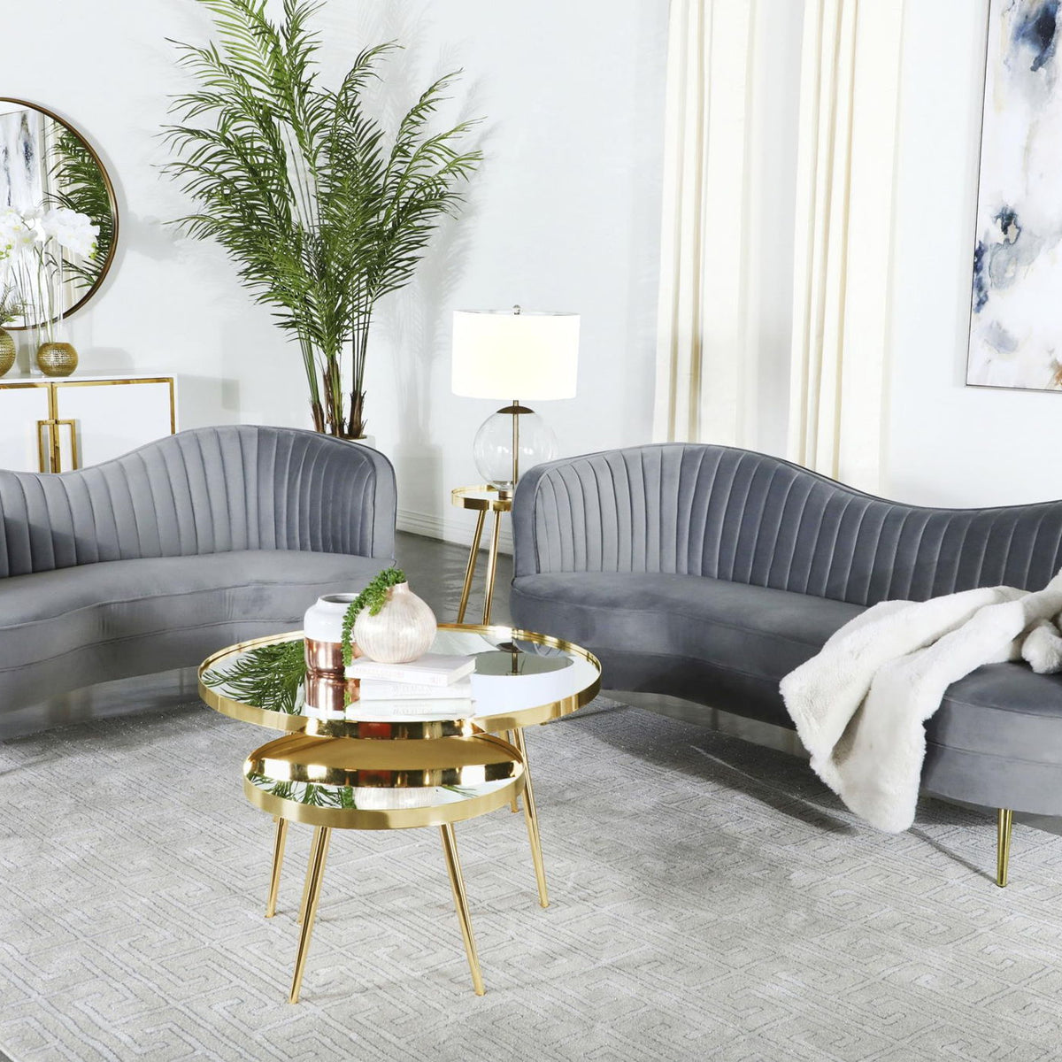Sophia 2-piece Upholstered Channel Tufted Sofa Set Grey
