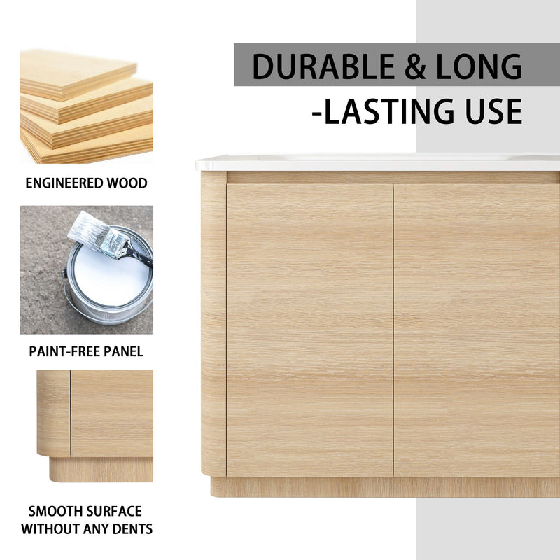 Light brown vanity cabinet doors with smooth woodgrain panels