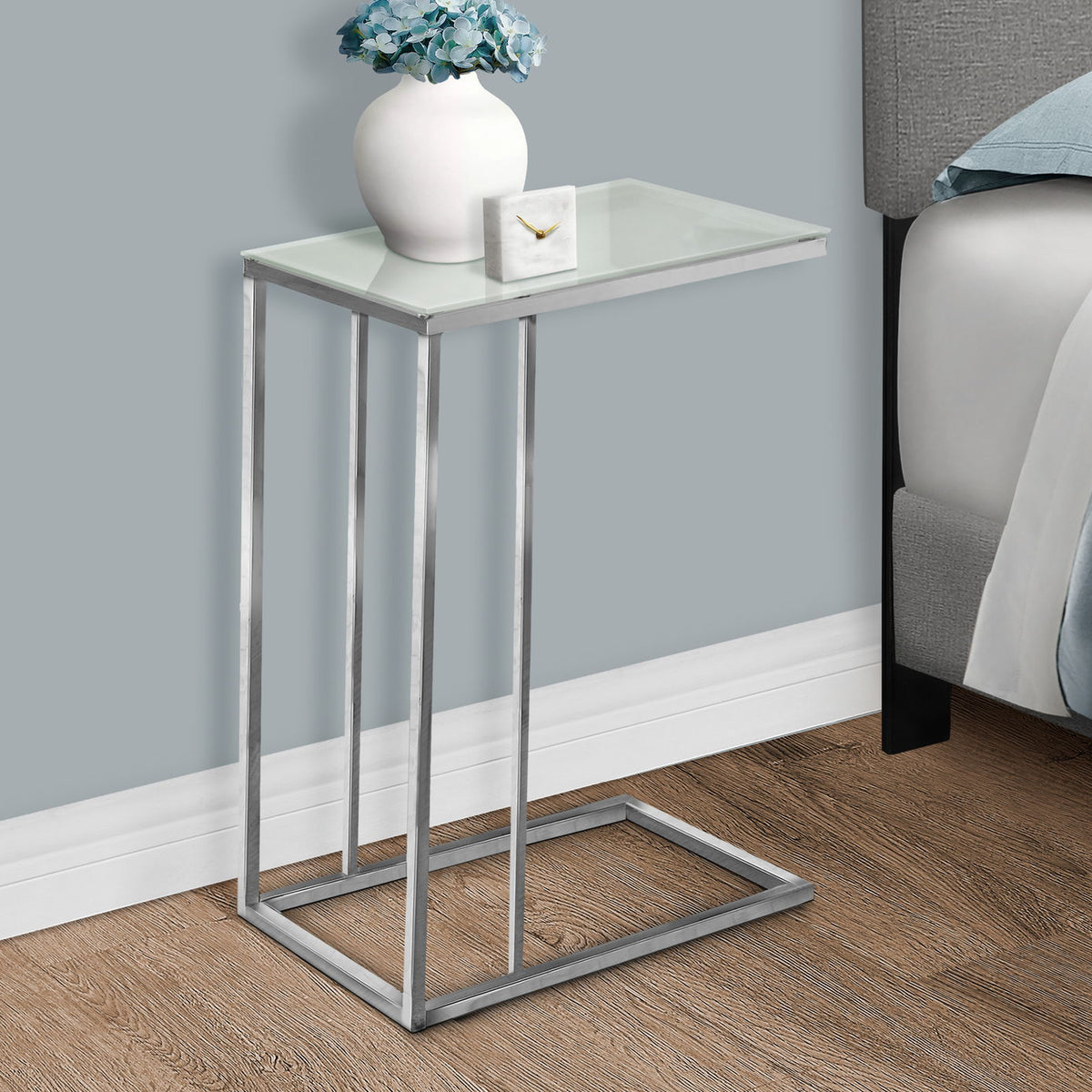 Accent Table, C - Shaped, Tempered Glass, Stylish Design Contemporary & Modern