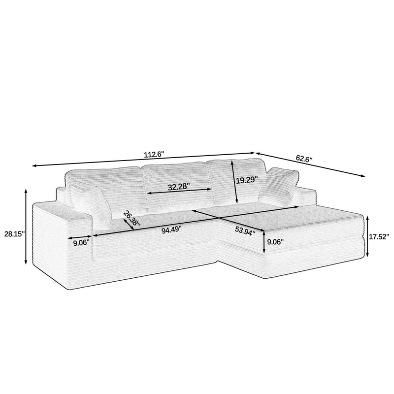 Modern Minimalist L Shape Modular Sectional Sofa, Corduroy Couch