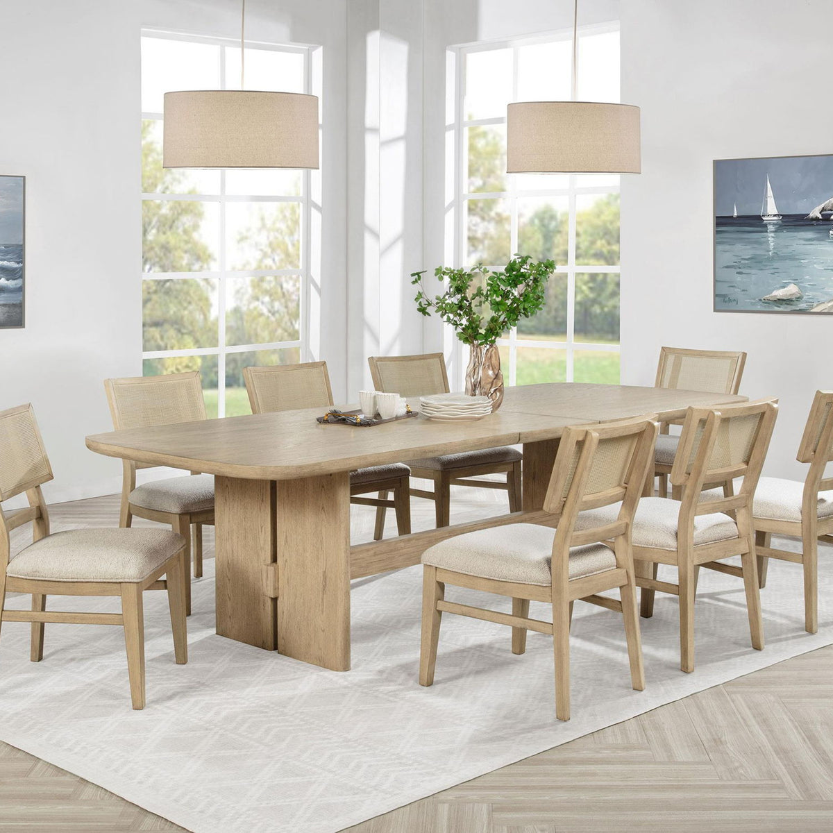 Kailani 9-piece Rectangular Wood Dining Table Set Beige Oak
