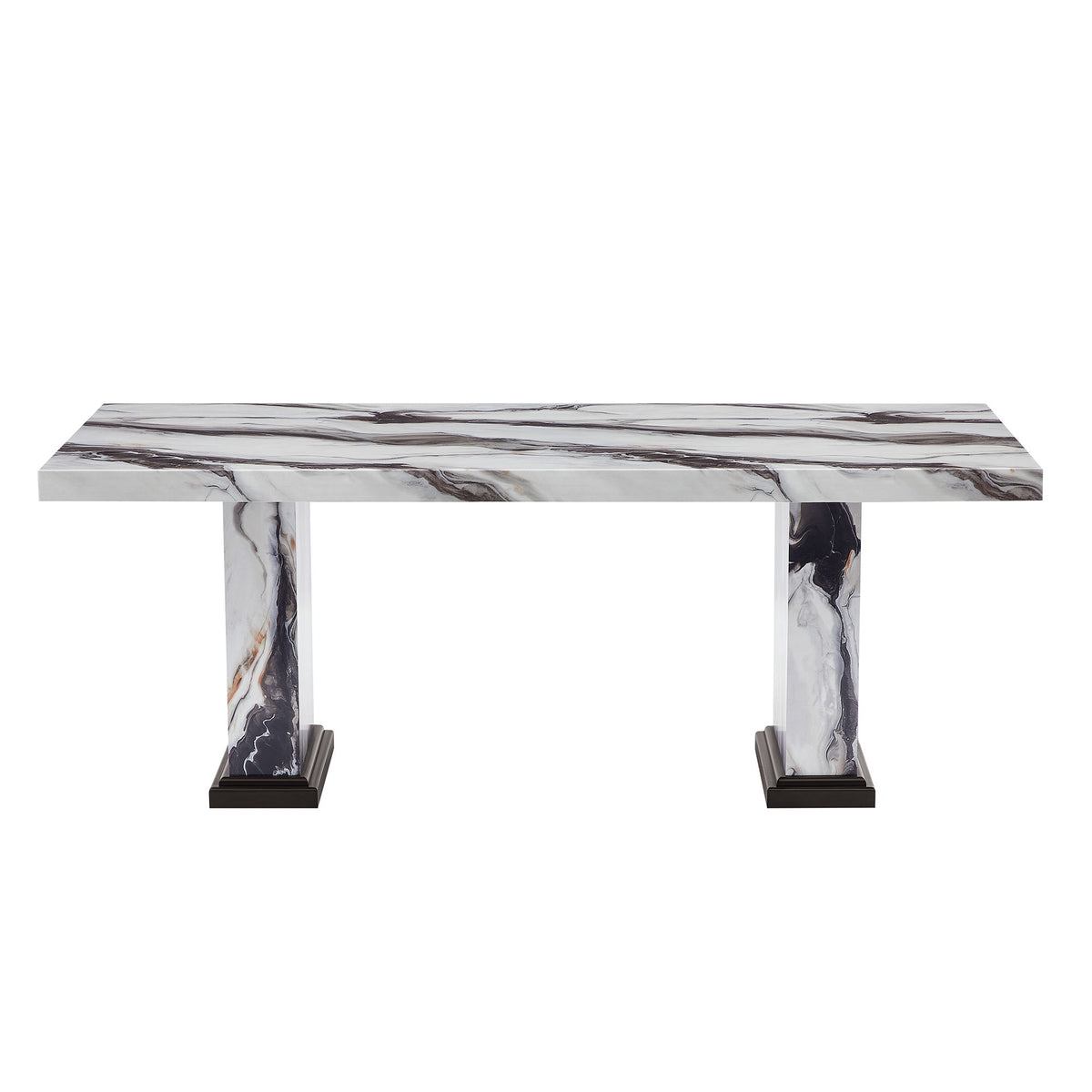 Dining Table With Double Pedestal Base - Black White