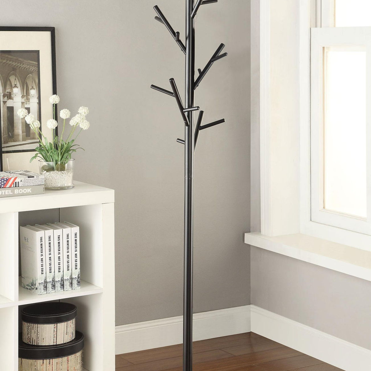 Clover 18 Hook Freestanding Metal Coat Rack Hat Hanger Black
