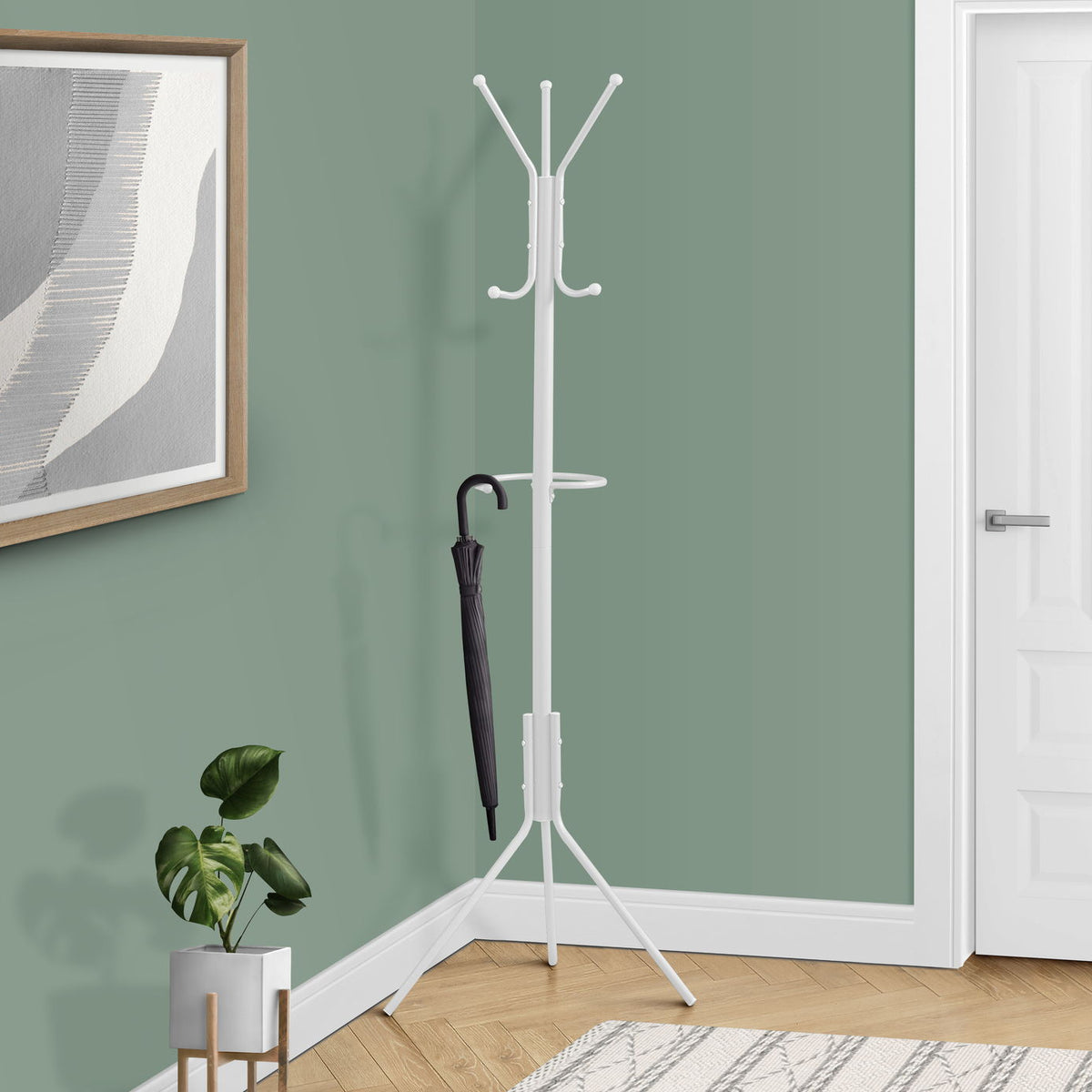 Coat Rack, Hall Tree, Free Standing, Hanging Bar, 6 Hooks, Entryway, Contemporary & Modern