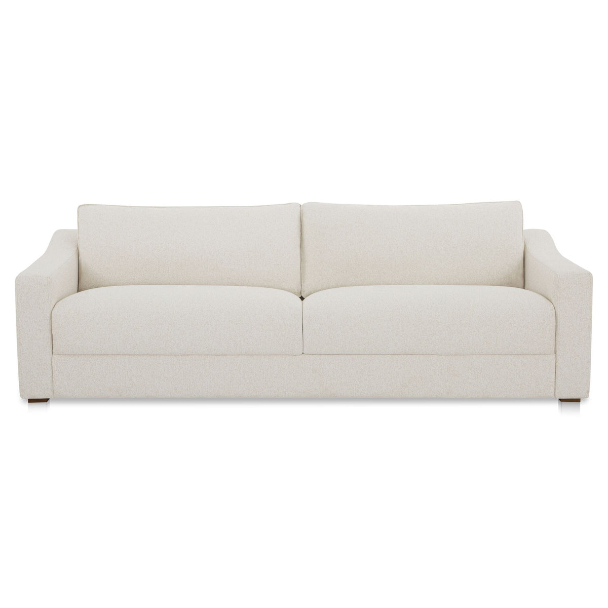 Oat upholstered sofa with three-seat back cushions and square arms