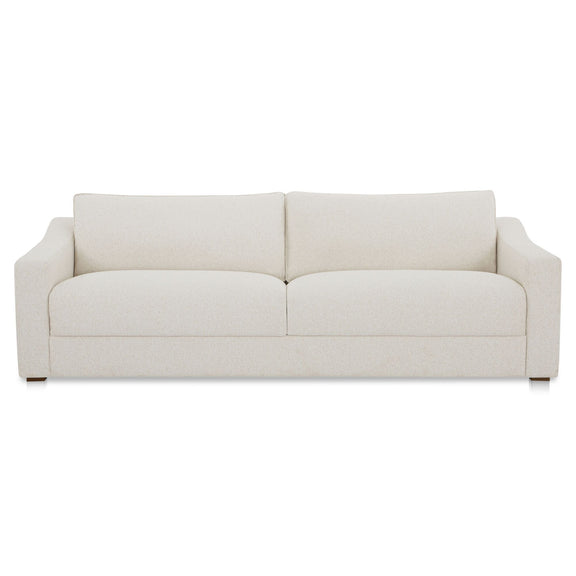 Oat upholstered sofa with three-seat back cushions and square arms