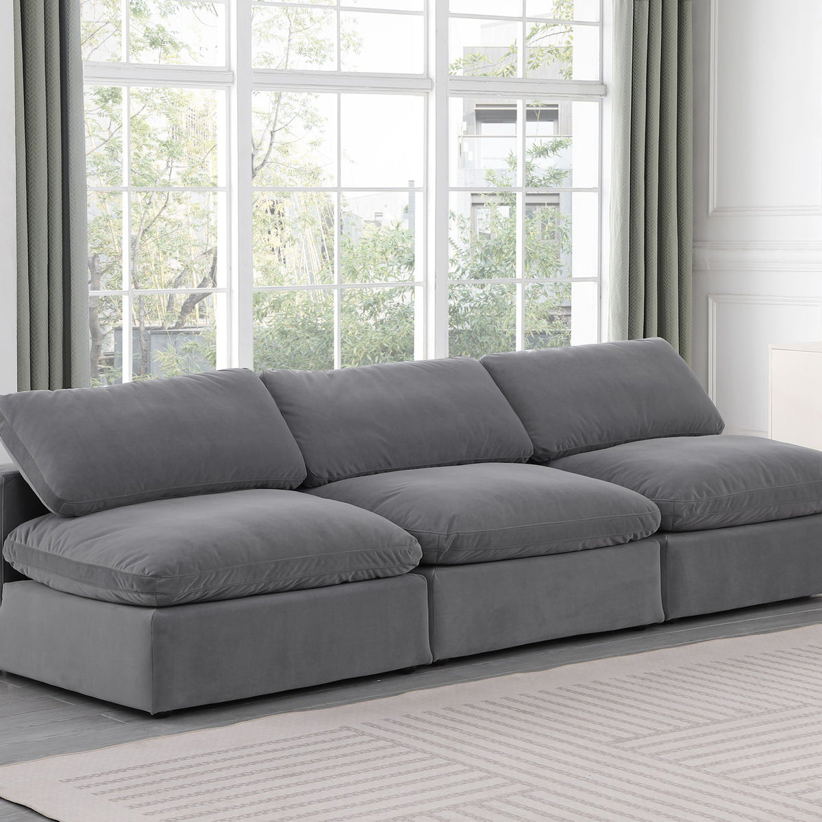 Comfy - Velvet Modular Armless Sofa 3 Seats