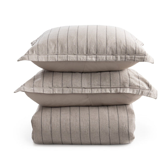 Monaco striped sham cover, taupe-gray with vertical stripes and rounded corners