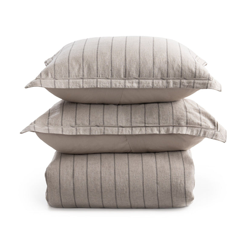 Monaco striped sham cover, taupe-gray with vertical stripes and rounded corners