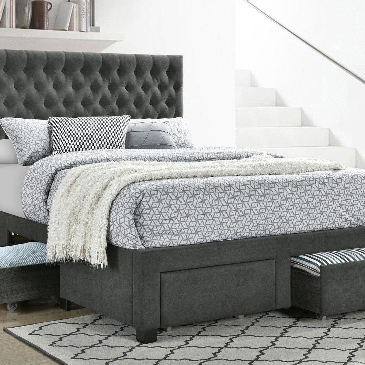 Soledad Upholstered Eastern King Storage Panel Bed Grey