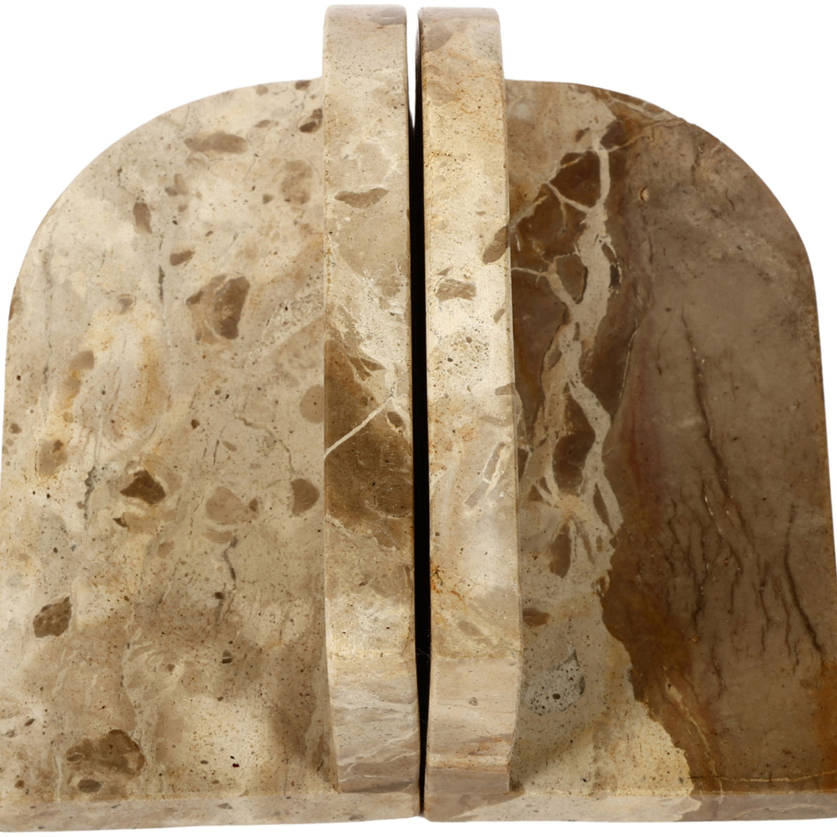 Genuine marble bookends in light beige with brown speckles and stone lines.