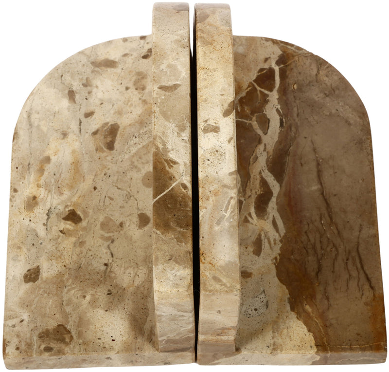 Genuine marble bookends in light beige with brown speckles and stone lines.