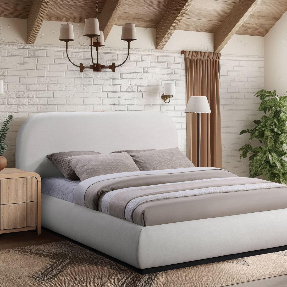 Vaughn - Linen Bed With Black Base