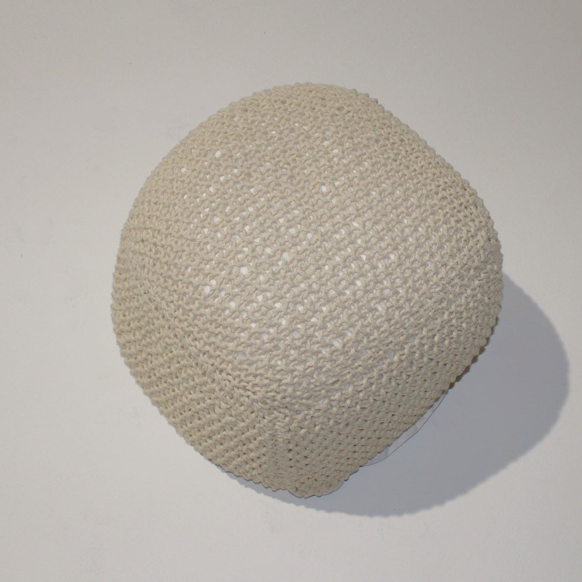 Semi-rounded cable-knit pouf, beige