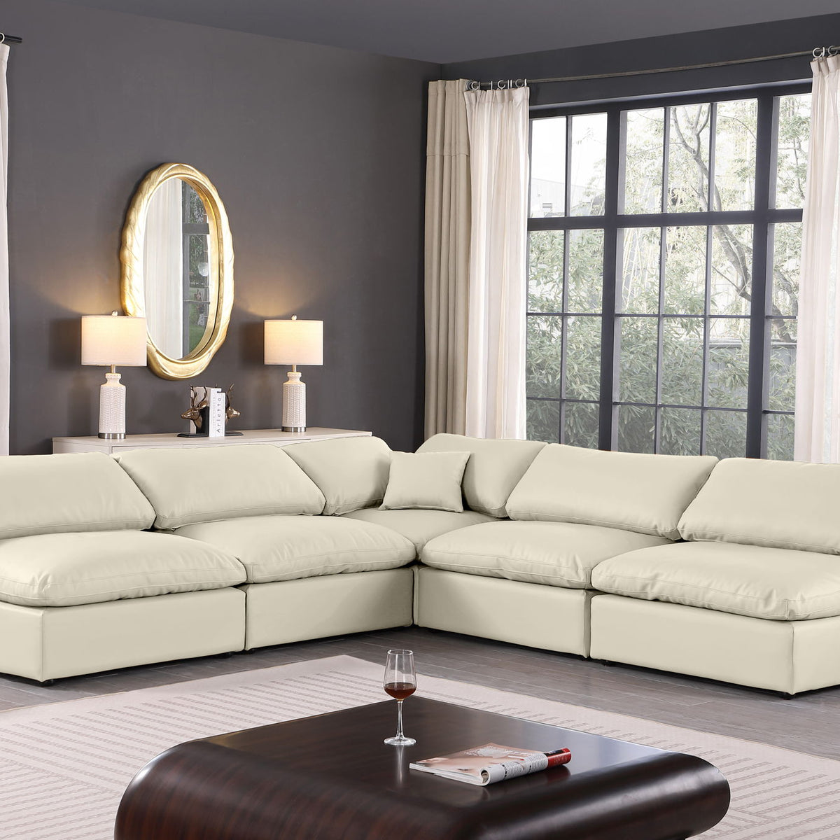 Comfy - 5 Piece Faux Leather Modular Corner Armless Sectional