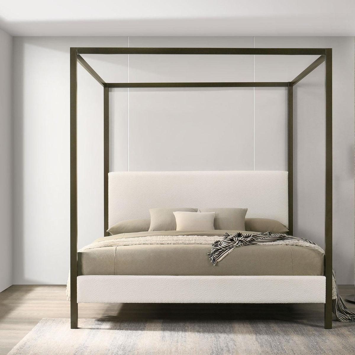 Monroe Upholstered Eastern King Canopy Bed Vanilla