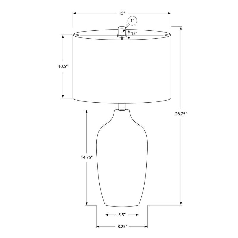 Table lamp dimension diagram with ceramic vase base and drum shade