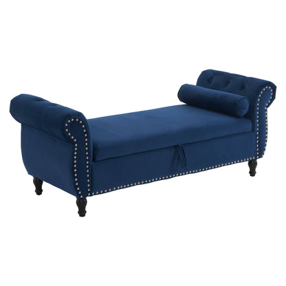 Luxurious Velvet Multifunctional Storage Ottoman Bench With Pillow