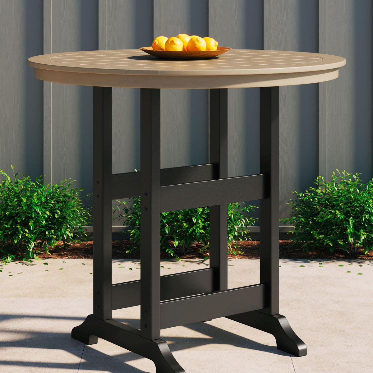 Fairen Trail - Black / Driftwood - Round Bar Table w/Umb OPT