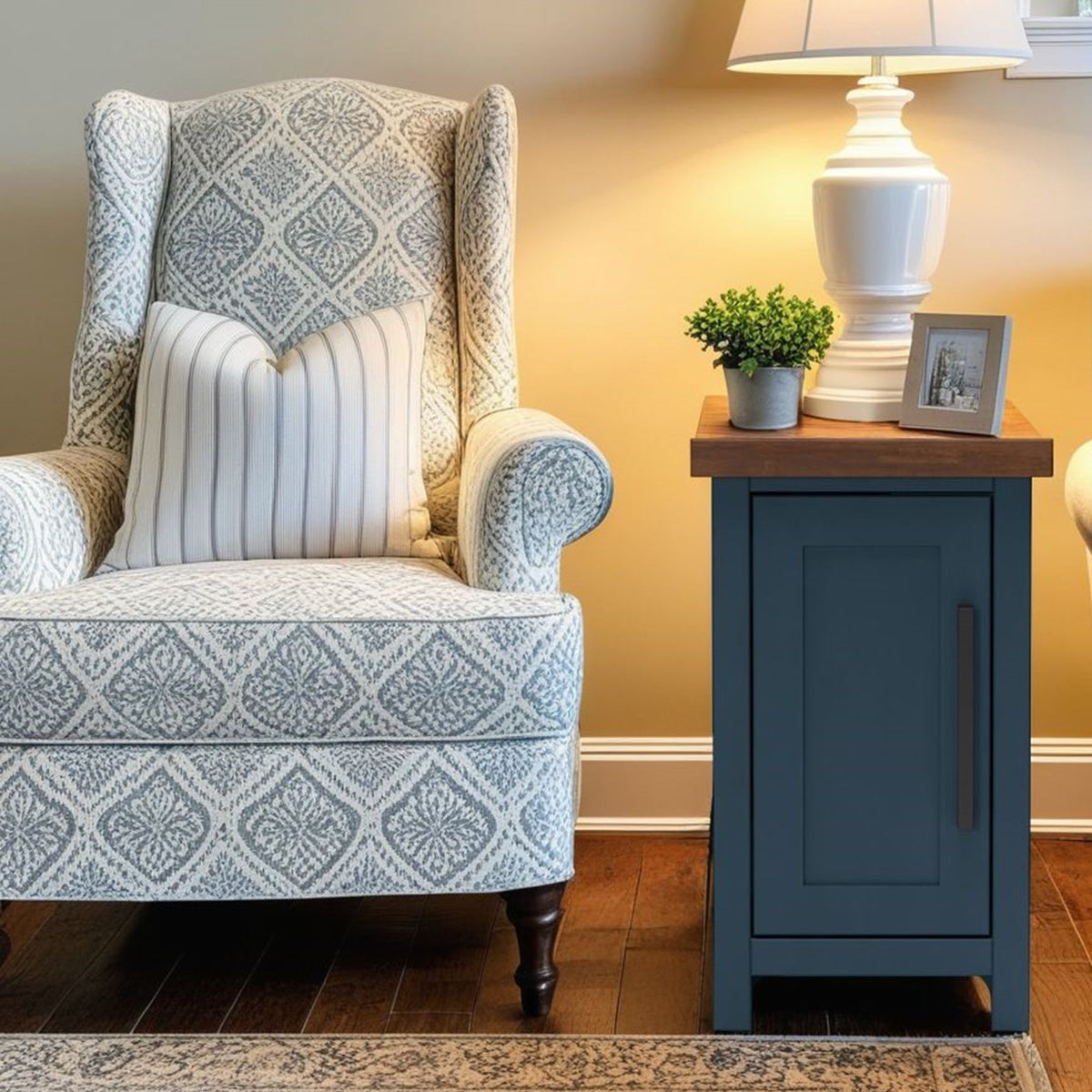 Nantucket - Chairside Table - Blue Denim, Whiskey